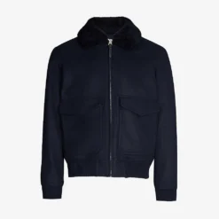 Sandro Aviator Zip-through Shearling Wool-blend Jacket