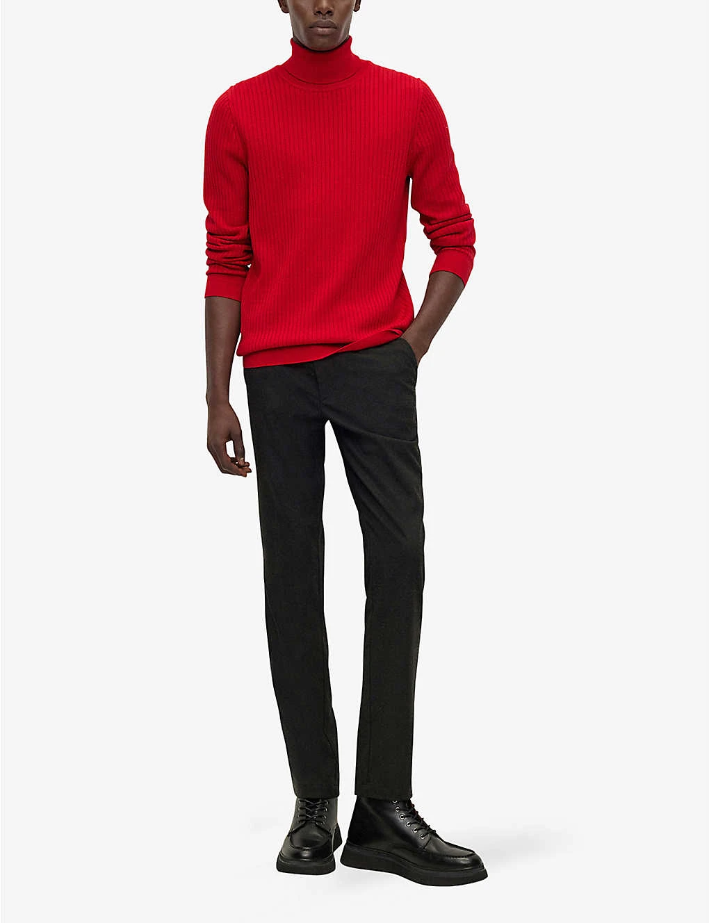 Boss Ribbed-detail Merino-wool Rollneck Jumper - Image 2