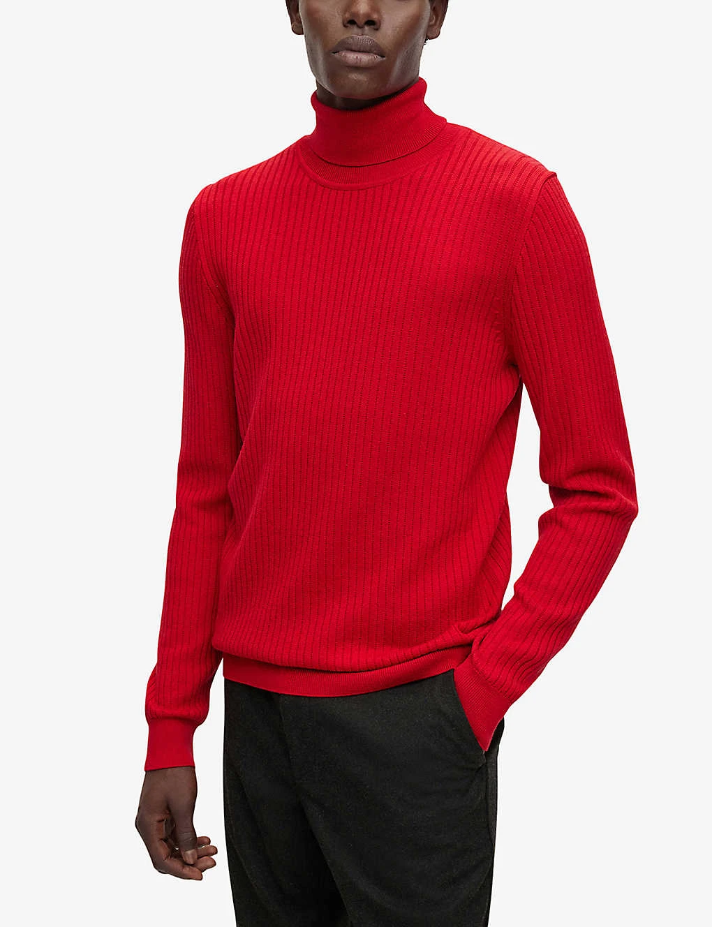 Boss Ribbed-detail Merino-wool Rollneck Jumper - Image 3