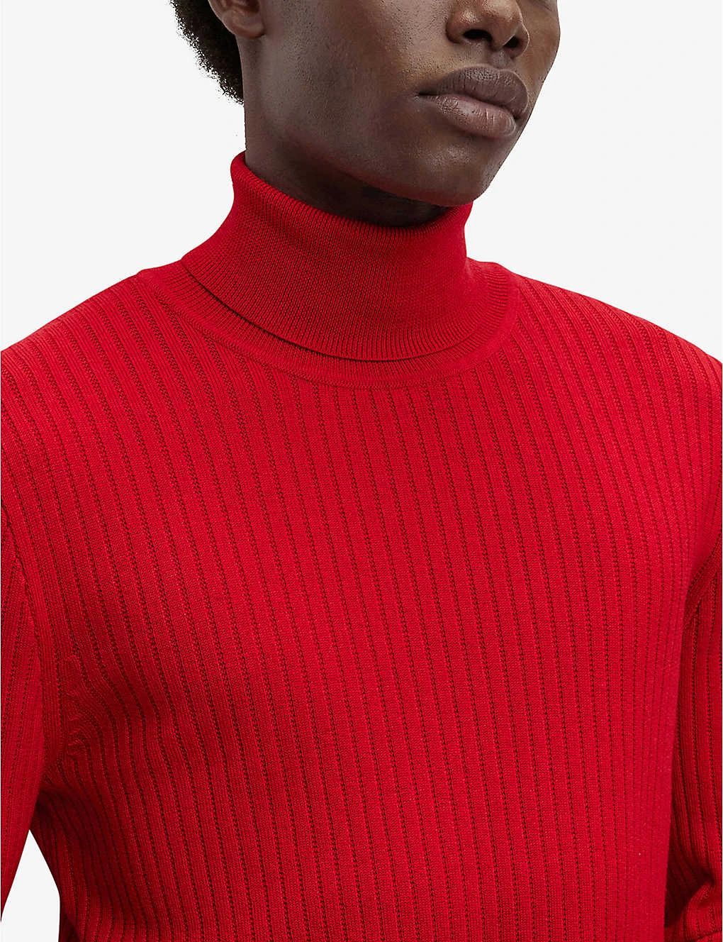 Boss Ribbed-detail Merino-wool Rollneck Jumper - Image 5