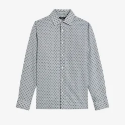 Ted Baker Sanlon Diamond-print Fitted Cotton Shirt