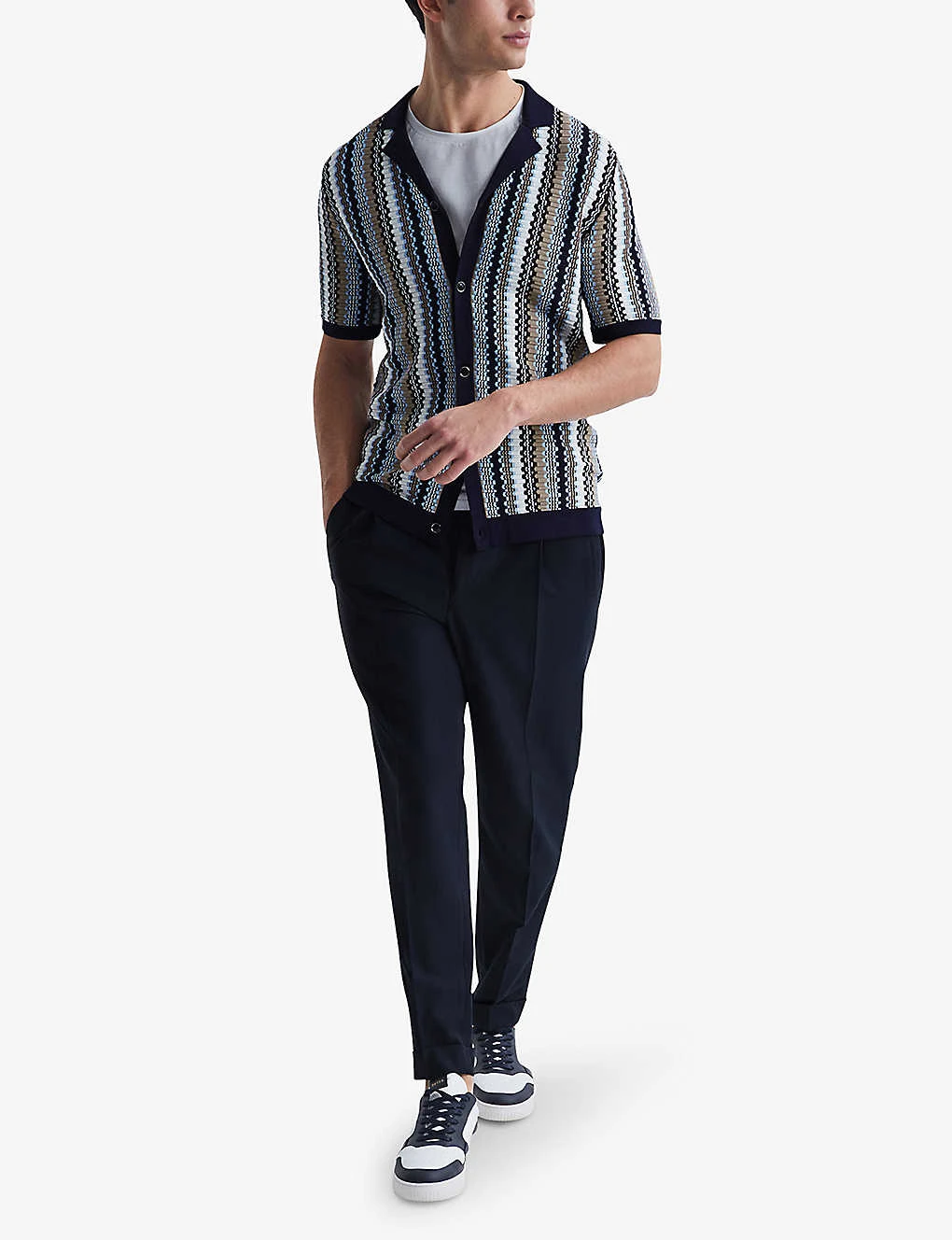 Reiss Gibbon Striped Knitted Cuban Shirt - Image 2