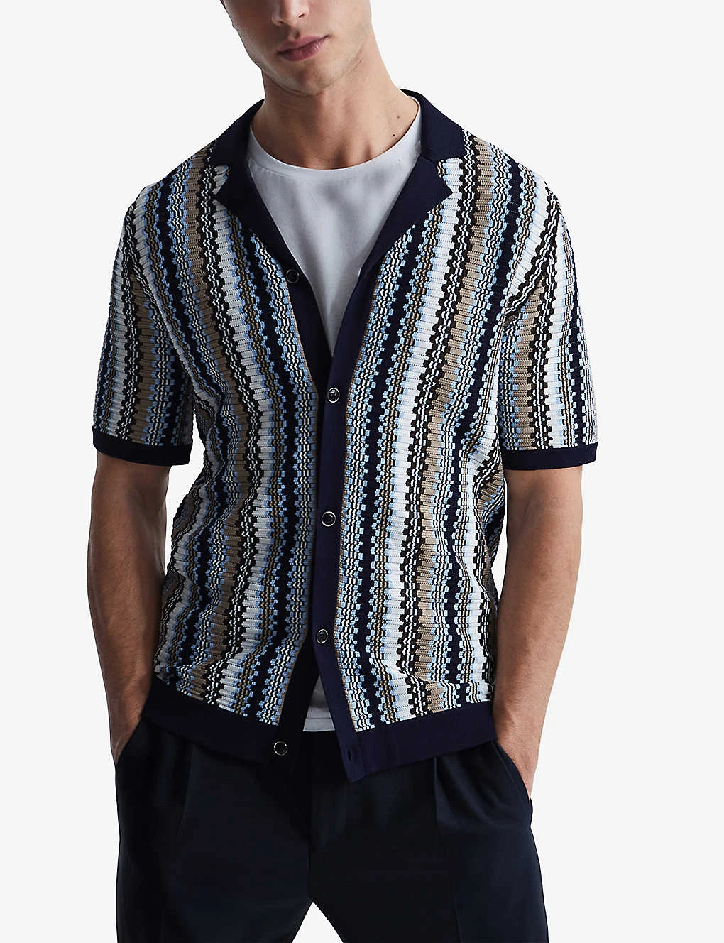 Reiss Gibbon Striped Knitted Cuban Shirt - Image 3