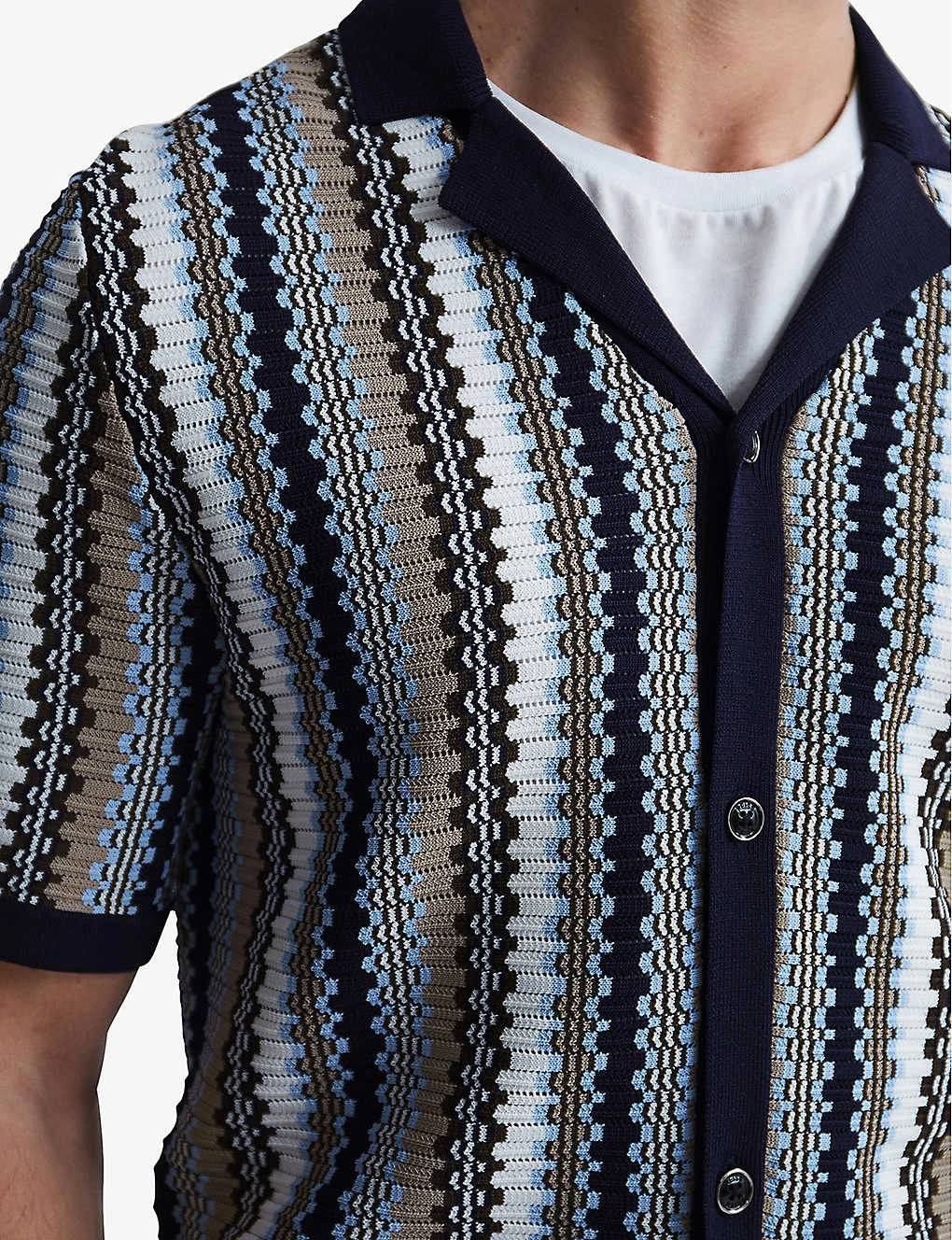 Reiss Gibbon Striped Knitted Cuban Shirt - Image 5