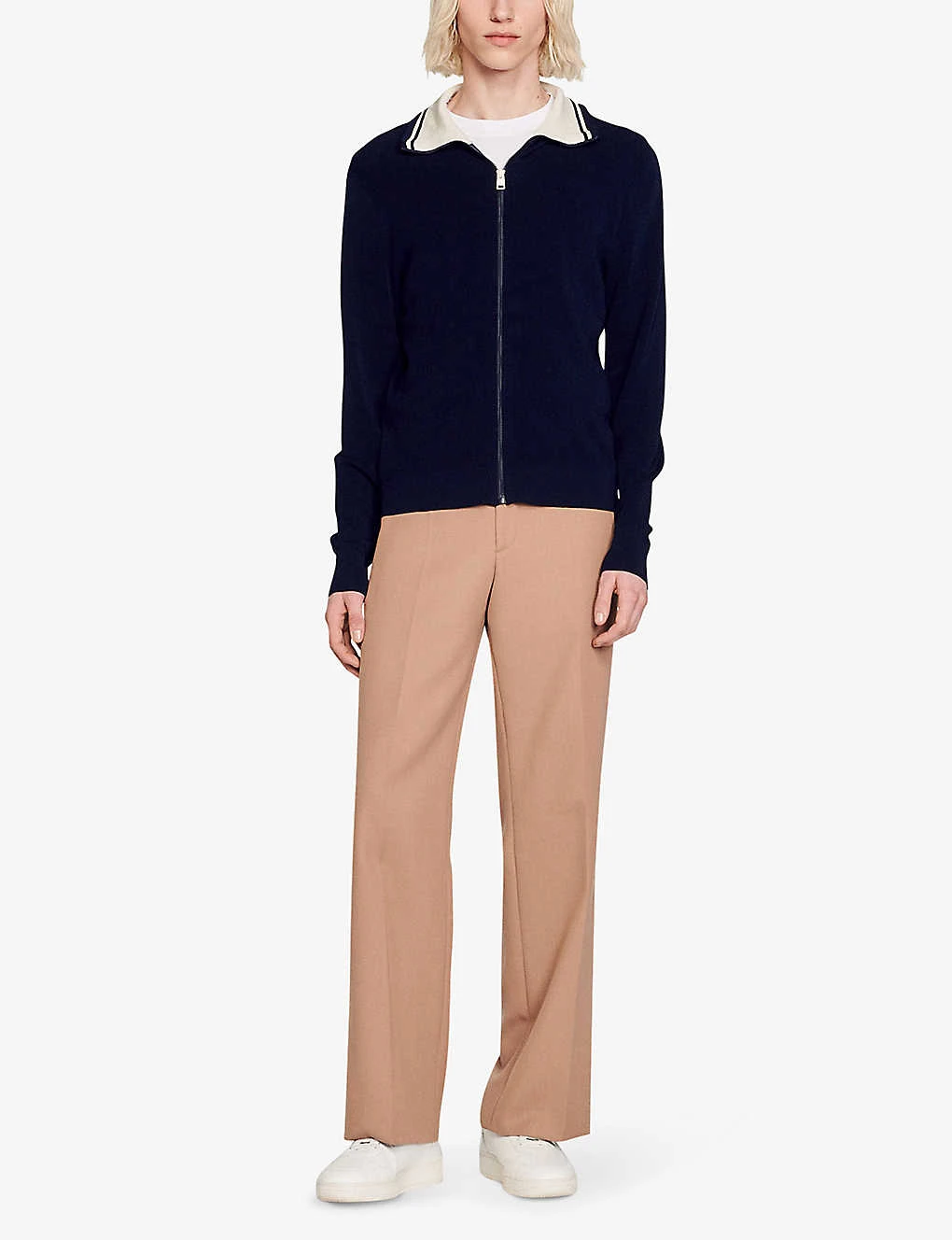 Sandro Striped-collar Zip-up Stretch-knitted Cardigan - Image 2