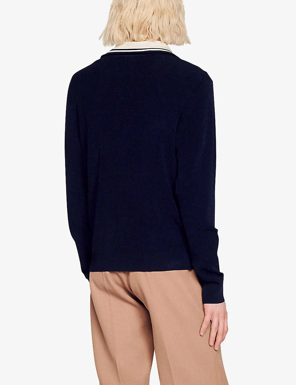 Sandro Striped-collar Zip-up Stretch-knitted Cardigan - Image 4