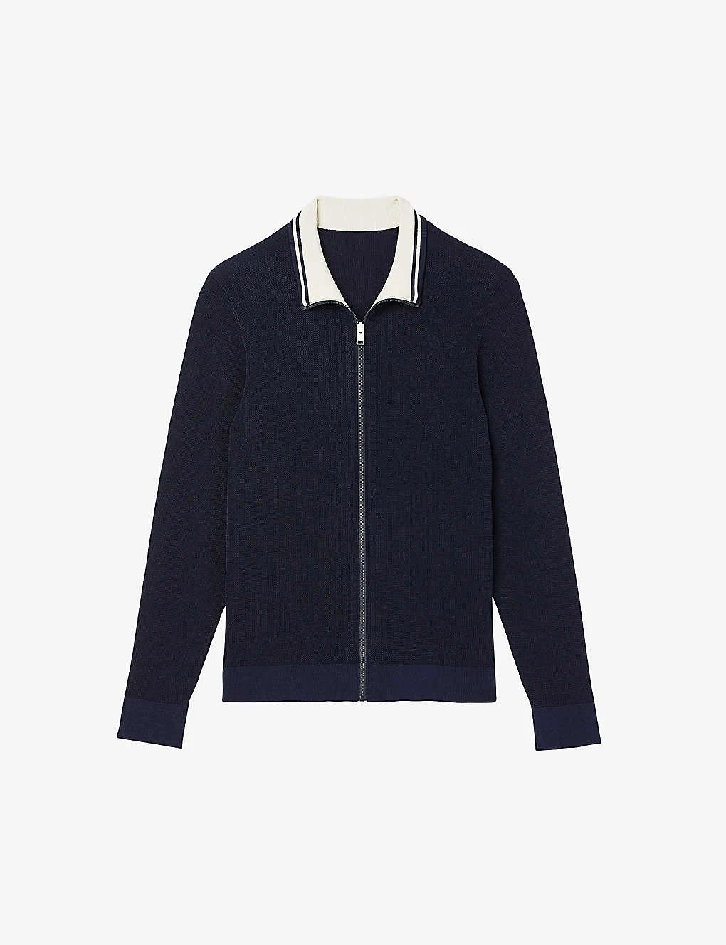 Sandro Striped-collar Zip-up Stretch-knitted Cardigan
