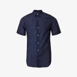 PAUL SMITH Curved-hem Pearlescent Button-up Regular-fit Linen Shirt