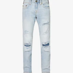 True Religion Ultra Skinny Distressed Tapered-leg Slim-fit Stretch-denim Jeans