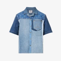 Marine Serre Patchwork-panel Contrast-stitching Regular-fit Upcycled-denim Shirt