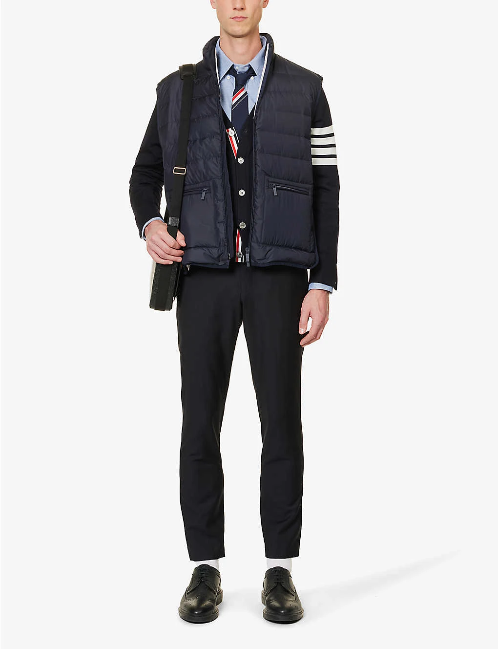 Four-bar V-neck Regular-fit Wool-knitted Cardigan - Image 2