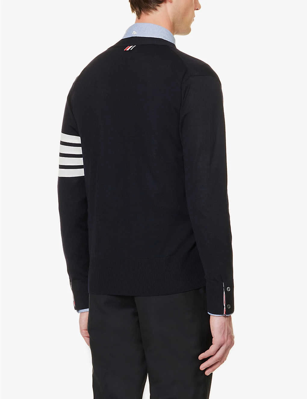 Four-bar V-neck Regular-fit Wool-knitted Cardigan - Image 4