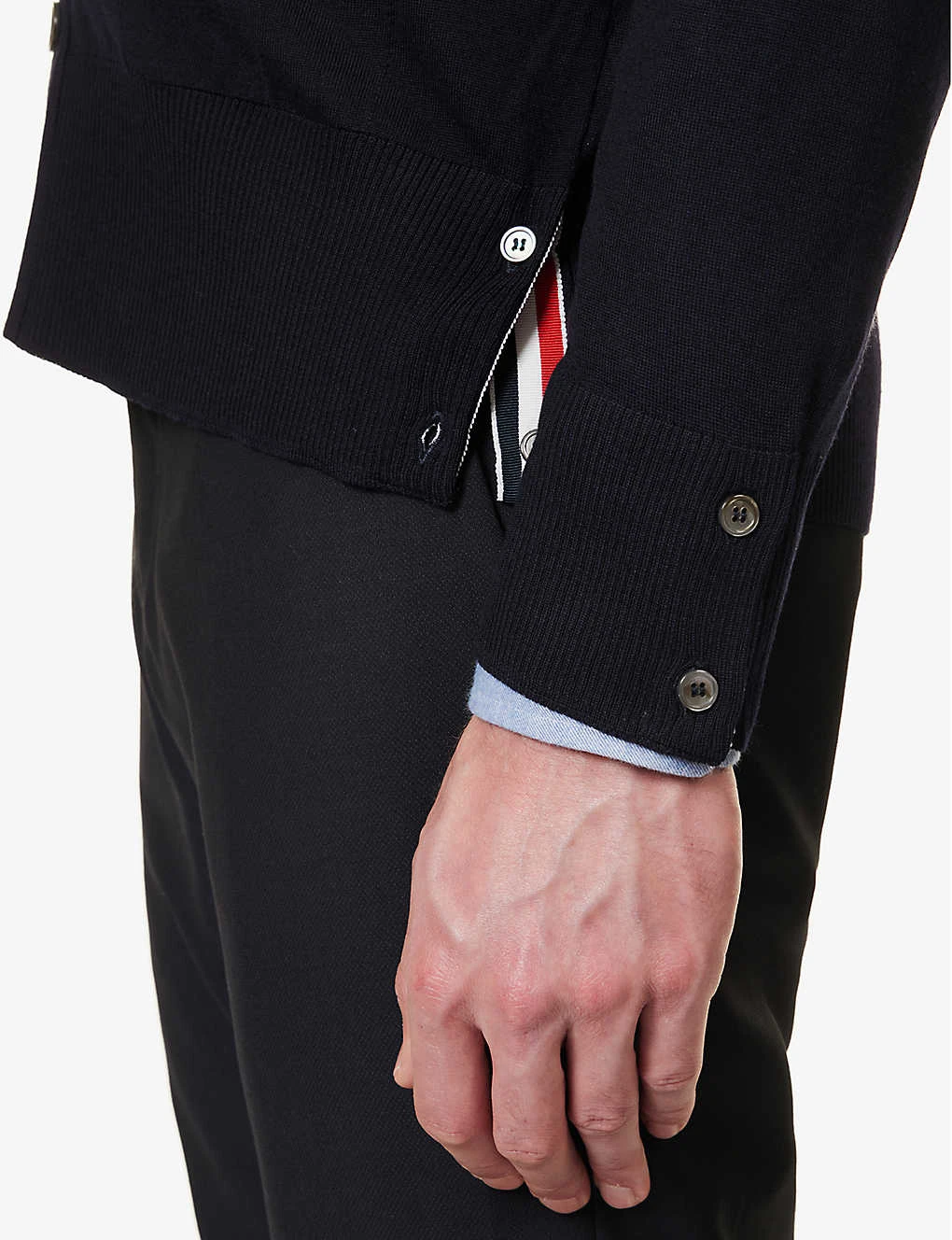 Four-bar V-neck Regular-fit Wool-knitted Cardigan - Image 6