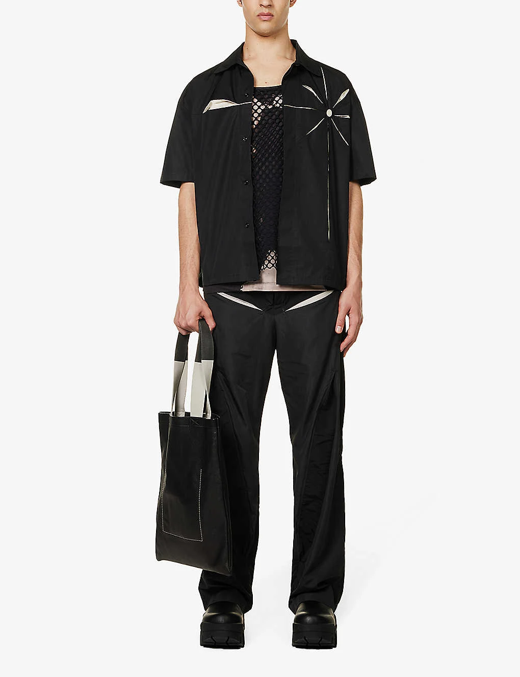 Origami Double-layered Laser-cut Boxy-fit Cotton Shirt - Image 2