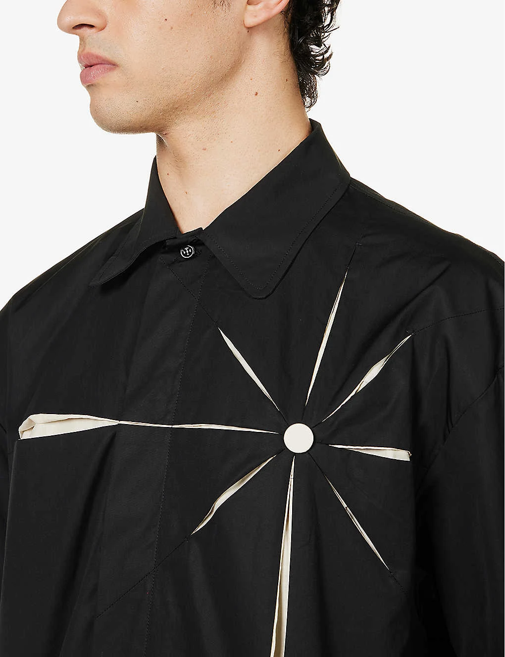 Origami Double-layered Laser-cut Boxy-fit Cotton Shirt - Image 5