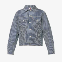 Hickory Striped Brand-appliqué Denim Jacket
