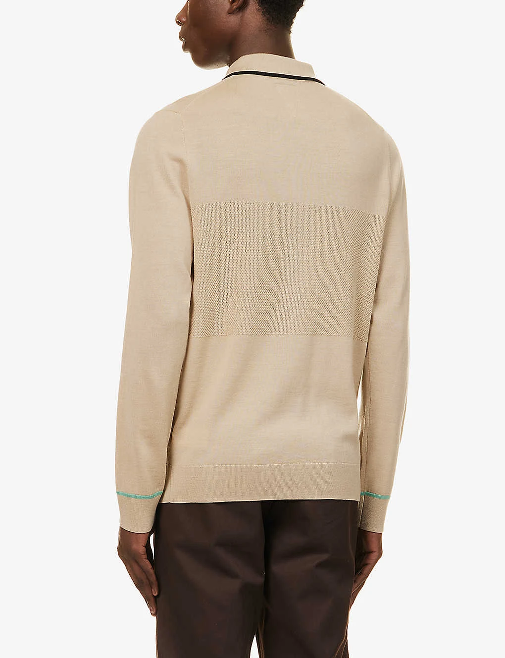 Contrast-panel Striped-pattern Regular-fit Wool-knit Cardigan - Image 4