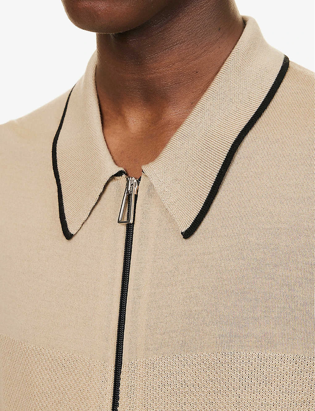 Contrast-panel Striped-pattern Regular-fit Wool-knit Cardigan - Image 5