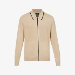 Contrast-panel Striped-pattern Regular-fit Wool-knit Cardigan