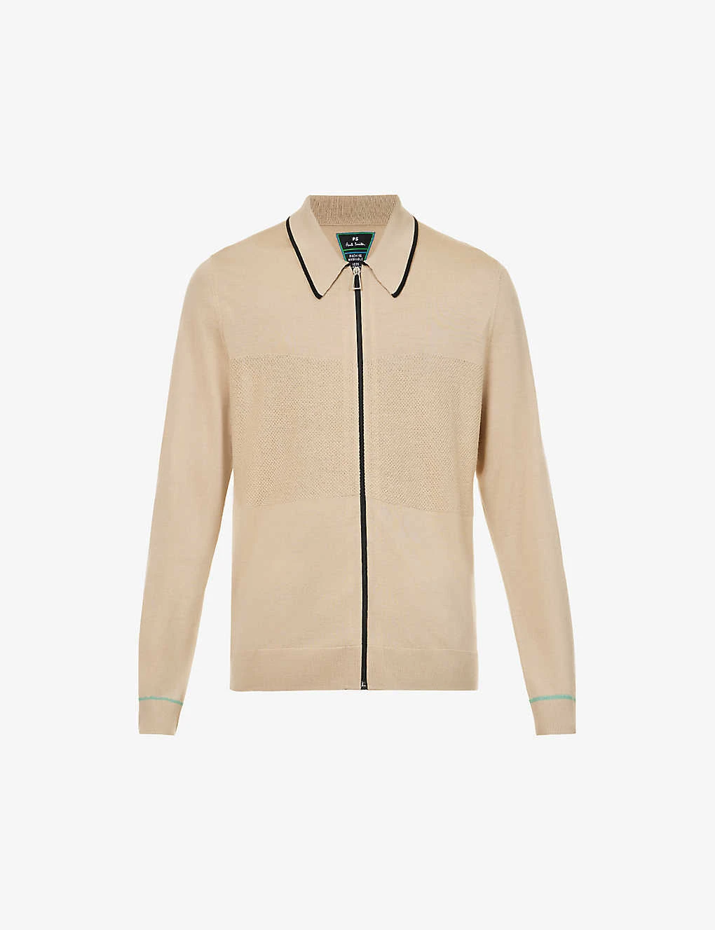 Contrast-panel Striped-pattern Regular-fit Wool-knit Cardigan