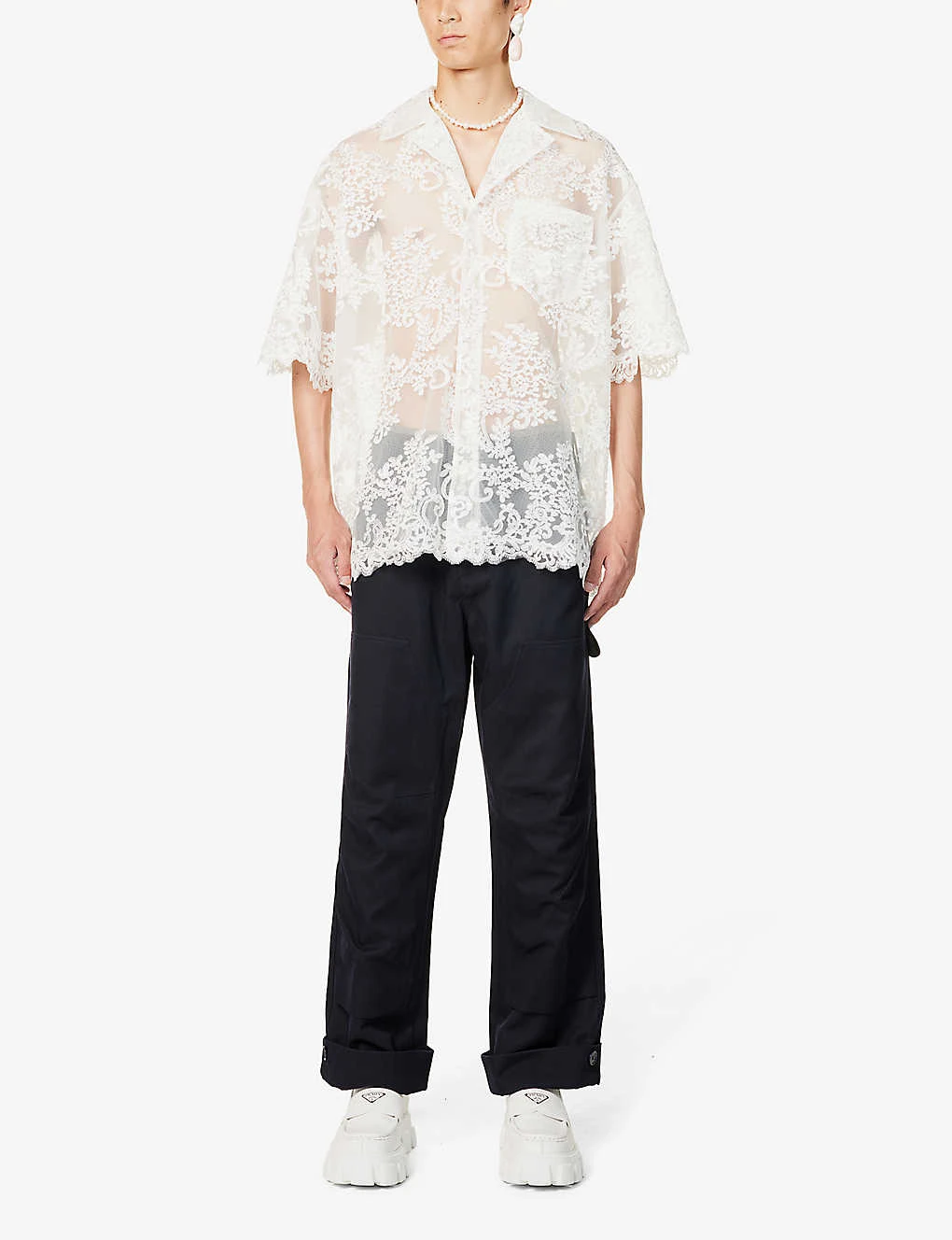Simone Rocha Short-sleeved Boxy-fit Lace Shirt - Image 2