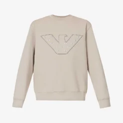 Emporio Armani Logo-embroidered Crew-neck Stretch Cotton-blend Sweatshirt