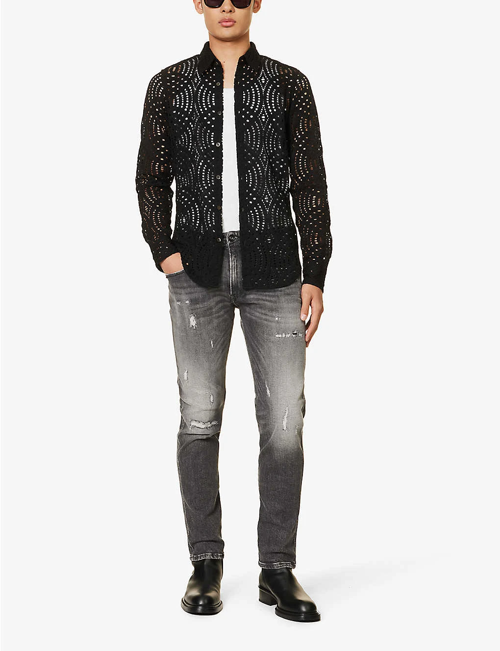 Replay Anbass Distressed Tapered-leg Slim-fit Stretch-denim Jeans - Image 2