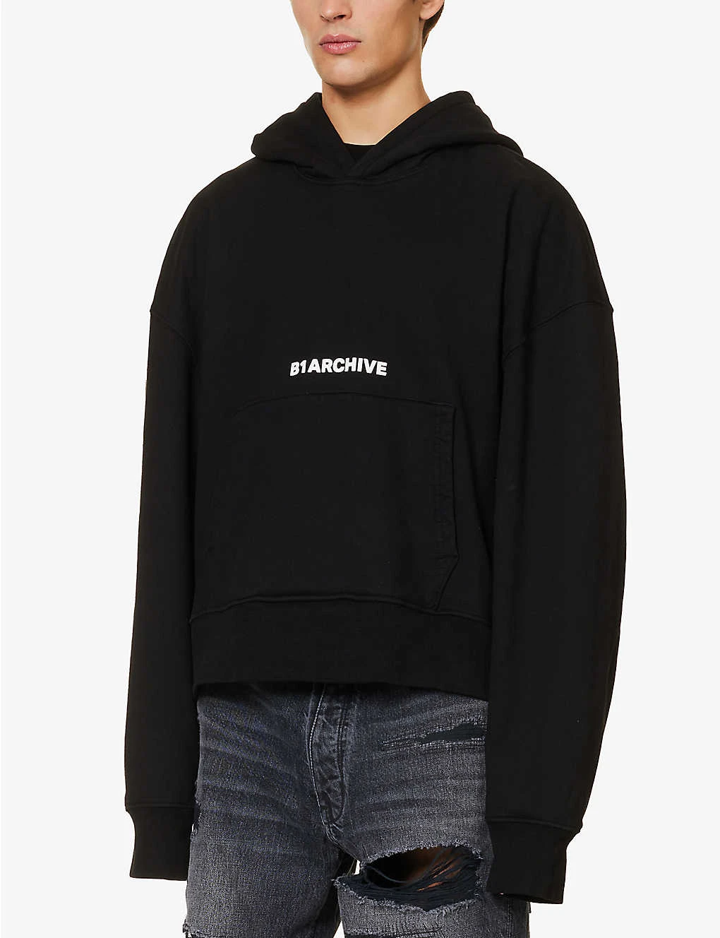 Brand-print Cropped Relaxed-fit Cotton-jersey Hoody - Image 3