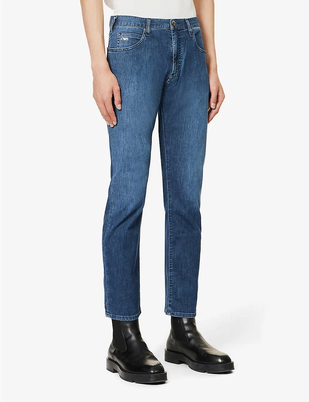 Emporio Armani Brand-plaque Straight-leg Stretch-denim Jeans - Image 3