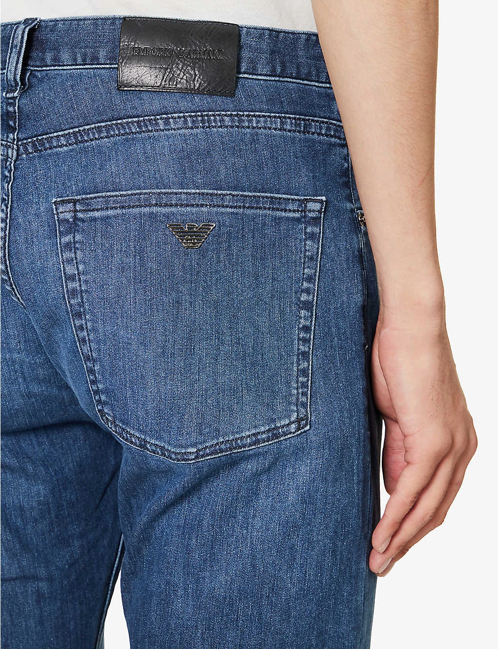 Emporio Armani Brand-plaque Straight-leg Stretch-denim Jeans - Image 5